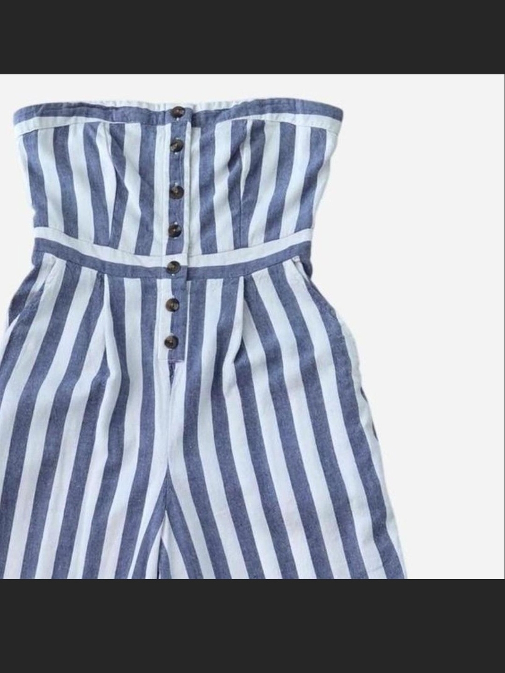 American Eagle Outfitters Navy and White Strapless Jumpsuit